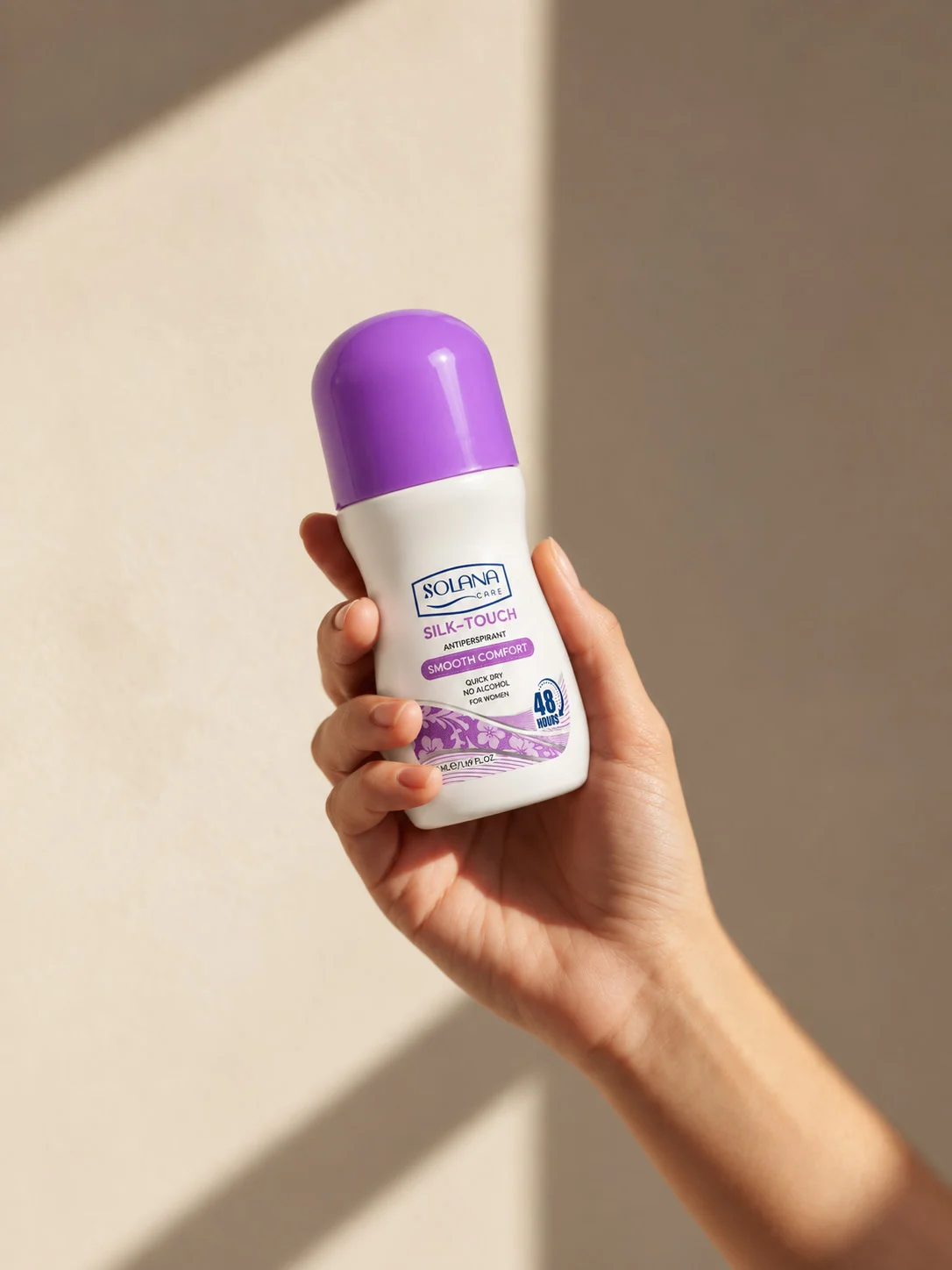 Solana Care Silk-Touch roll-on with its original packaging badge